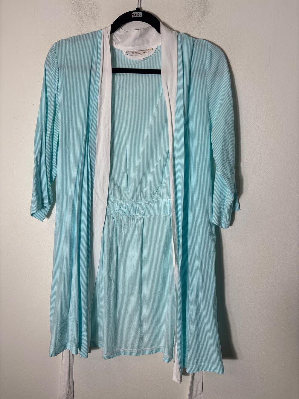 The royal standard The Catalina Collection Teal and White Stripe Short Robe S/M